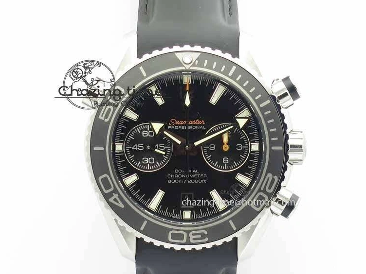 0319 Unisex Planet Ocean Master Chrono 45mm SS OM 1:1 Best Edition Black Dial On Black Rubber Strap A 8171